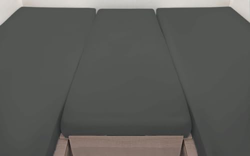 Castejo Spannbettlaken 3er-Set für Wohnmobil oder Wohnwagen - Heckbett - Single-Jersey - Platin - Größe 70x190 cm - 85x210 cm (2X) + 35x130-50x145 (grau)
