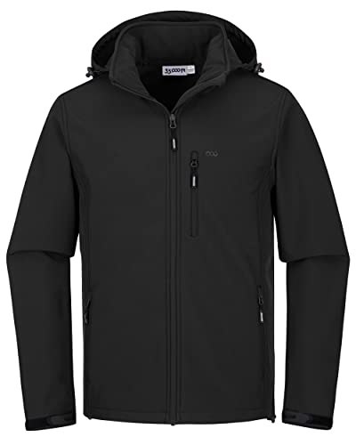 33,000ft Softshelljacke für Herren Wasserdicht Winddicht Fleece Gefüttert Funktionsjacke für Wandern Fahrrad Camping Schwarz 2XL