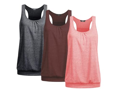 UNibelle Tank Top Damen Yoga Shirt Lauf Sporttop Unifarben Tanktop Ärmellos Racerback Fitness Yoga Oberteil Damen 3er Pack, 3er Pack_ Dunkelgrau/Weinrot/Rosa, XXL