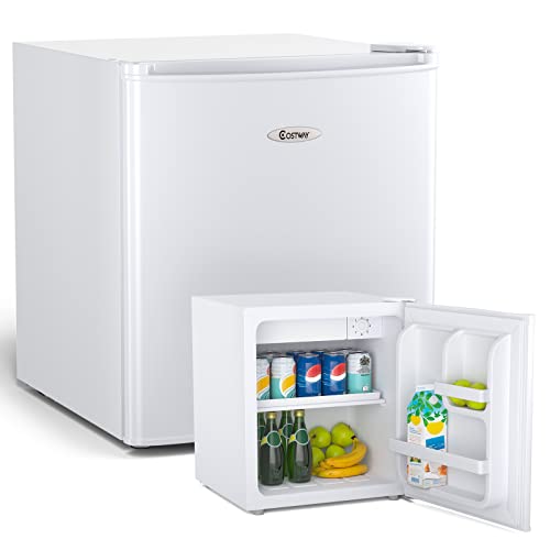 COSTWAY 46L Mini Kühlschrank Flaschenkühlschrank Getränkekühlschrank mit Gefrierfach/wechselbarer Türanschlag / 7 Temperaturstufe einstellbar / 49cm Höhe (Weiß)