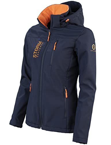 Storm Explorer Softshelljacke für Damen - Atmungsaktiv & Wasserdicht - leichte Übergangsjacke für den Frühling & Sommer - Wetterfeste Outdoor Jacke - Regenjacke mit Kapuze - Navy Blau S