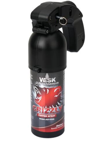 Pfefferspray VESK Grizzly Outdoor Breitstrahl/Cone 400ml mit Pistolengriff - hochwertiges Bärenabwehrspray zur Selbstverteidigung
