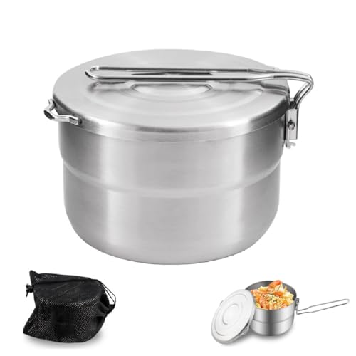 Lixada Camping Topf, Camping kochgeschirr 1.5L Edelstahl Set Faltbare Camping Kochtopf Outdoor Geschir Set mit Deckel und klappbarem Griff Outdoor Topf Große Kapazität für Camping, Wandern, Picknick