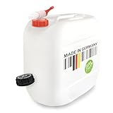 plasteo® 30 Liter Getränke- Wasserkanister Natur mit Schraubdeckel und Ausgießhahn (DIN 61) | Lebensmittelecht | Tragbar und Robust | Indoor und Outdoor | BPA Frei | Made in DE