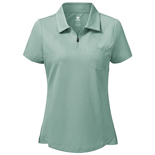 Baumwolle Poloshirts Damen Kurzarm Polohemden Atmungsaktive Polo T Shirts Top Grün M