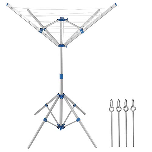 Monzana® Wäschespinne Höhenverstellbar Mobil mit 4 Erdspießen Camping Wäscheständer Wäscheleine Wetterfest Leicht Garten Aluminium