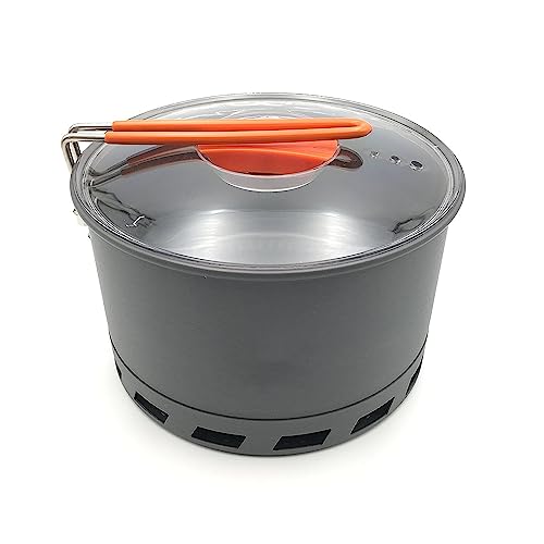 Tentock Wärmetauscher Alu Kochtopf 2-3 Personen, 1,5 L / 2.1 L Outdoor Kochgeschirr mit Faltbarer Griff und Aufbewahrungstasche für Picknick Reisen Camping, Schnelles Sieden(2.1L)