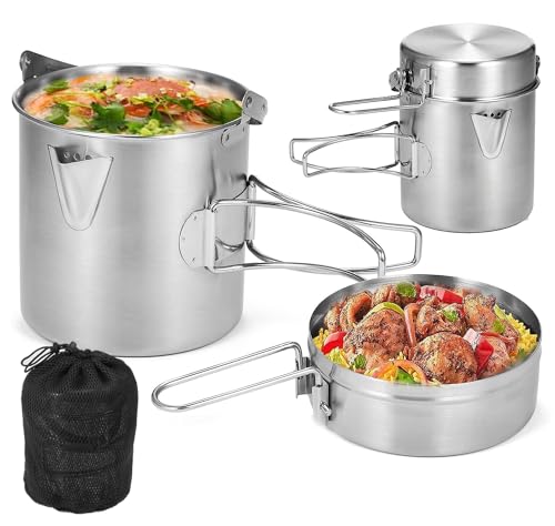 Lixada Camping Topf 1L Edelstahl Tasse BecherKochen Wasserkocher mit Deckel und Griff für Camping Wandern Angeln Picknick