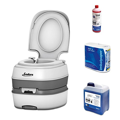 Enders Campingtoilette Starter-Set - Kleine Outdoor Campingtoilette inkl. 2,5L Sanitärflüssigkeit und Klopapier, Mobile Chemietoilette, Campingklo, WC Toilettensitz - Weiß