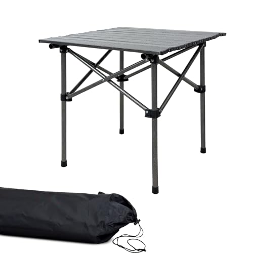 Grafner Campingtisch klappbar, Ultra leicht, 53,5 x 50 x 50 cm, kleines Packmaß mit Tasche, stabil und tragbar, bis 30 kg, Carbonstahl, Rolltisch Klapptisch Picknick Tisch Outdoor Festival schwarz