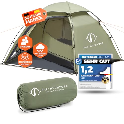 EARTHVENTURE® Camping Zelt 2 Personen wasserdicht - Schneller & Leichter Aufbau - Ultraleichtes Zelt kleines Packmaß - Zelt für 2 Personen - Zelt Camping Trekking Zelt Outdoor Festival & Motorrad