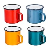 TEAMFAR Emaille Tasse 4er-Set, Mehrweg Kaffee-/Tee-/Trinkbecher, Rot/Blau/Grün/Gelb porzellan Kaffeetassen Teetassen für Daheim, Party, Büro, oder Camping, Tragbar & Leicht, 4-Stück, 350 ml