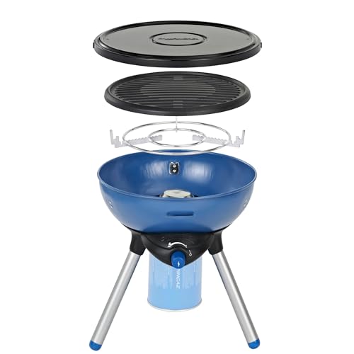 Campingaz Party Grill, Kleiner Grill für Camping oder Picknick, Camping-Grill mit flexiblen Kochmöglichkeiten, Gaskocher mit Antihaftbeschichteter Grillplatte und Topfträger, Blau