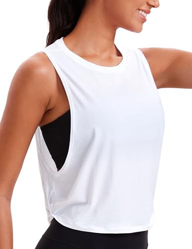 CRZ YOGA Damen Sport Tank Top Ärmelloses Leichte Fitness Crop Top Sommer Yoga Shirt Lässig Oberteile Sporttop Weiss 38