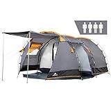 CampFeuer Zelt Super+ für 4 Personen | Grau/Schwarz (Orange) | Großes Tunnelzelt mit 2 Eingängen und Vordach, 3000 mm Wassersäule | Gruppenzelt, Campingzelt, Familienzelt