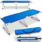 TRESKO XXL Campingbett Feldbett 190 x 64 x 44 cm Metallrohr - Belastbarkeit bis 150kg - in Verschiedenen Farben (Blau)