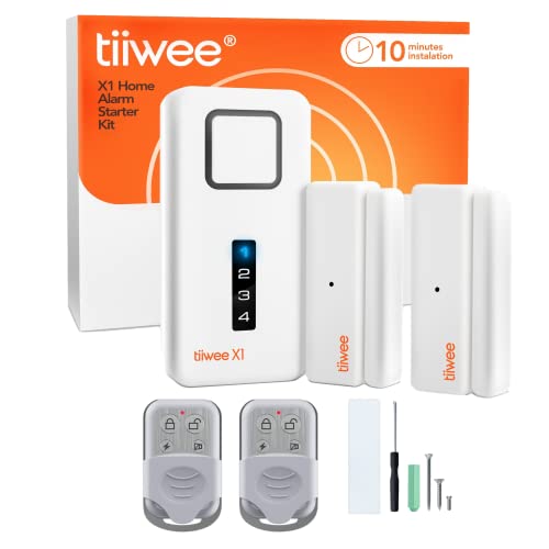 tiiwee Home Alarm System Wireless Kit X1 - Komplette Alarmanlage mit X1-Sirene, 2 Fenster Tür Sensoren und 2 Fernbedienungen - Fensteralarm Türalarm