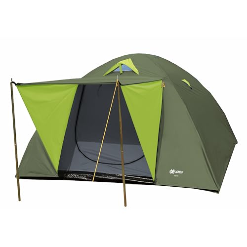 EXPLORER Zelt IGLU-2 Doppeldach Kuppelzelt mit Vordach Igluzelt 210x205x130cm 2-3 Personen 2000mm Wassersäule wettergeschützter Eingang Outdoor Wandern Familie Camping (grün-grün)