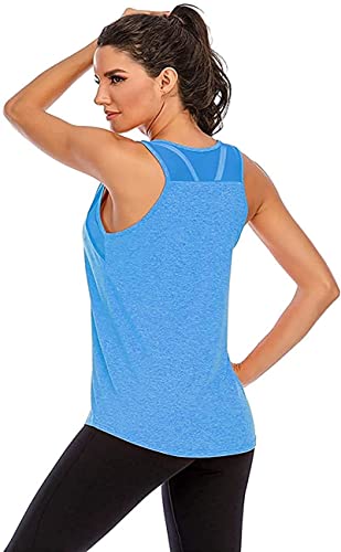 Damen Yoga Fitness Tank Top Locker Mädchen Sportshirt Training Jogging Running Shirt Ärmelloses Mesh Zurück Sportbekleidung Blau S
