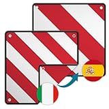 Wiltec 2in1 rot weiße Warntafel Spanien und Italien aus Aluminium mit Befestigungslöchern 500x500 mm reflektierend Warnschild für Fahrradträger und Heckträger zur Kennzeichnung überstehender Ladung