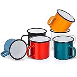 HaWare Emaille Tasse 6er-Set, Schwarz/Weiß/Blau/Rot/Grün/Gelb Kaffee- /Tee- /Trinkbecher, Kaffeetassen Teetassen ideal für Zuhause/Büro/Reisen/Camping, Wiederverwendbar & Tragbar, 350 ml