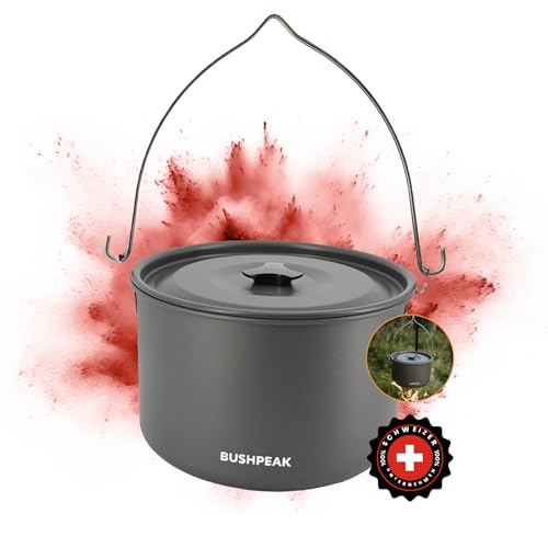 Bushpeak Camping Kochtopf Alu Outdoor Master 4 Liter - Suppentopf mit Deckel tragbar mit stabilem Edelstahlgriff für 1-6 Personen Ø 22cm