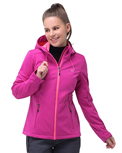 33,000ft Damen Softshelljacke Wasserdichte Winddichte Funktionsjacke Atmungsaktive Übergangsjacke Leichte Fahhradjacke mit Kapuze Windbreaker zum Laufen, Radfahren, Wandern，Lila 38