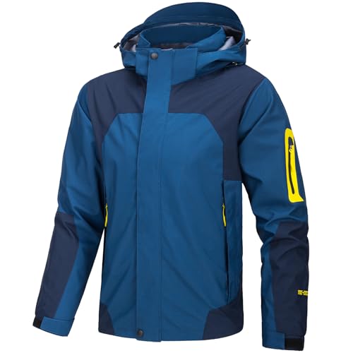 Eocicvvi Übergangsjacke Softshelljacke Herren Outdoorjacke Winddicht Atmungsaktiv Funktionsjacke mit Abtrennbarer Kapuze Freizeitjacke(Blau,2XL)