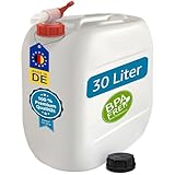 plasteo® 30 Liter Getränke- Wasserkanister Natur mit Schraubdeckel und Ausgießhahn (DIN 61) | Lebensmittelecht | Tragbar und Robust | Indoor und Outdoor | BPA Frei | Made in DE