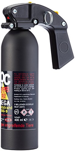 BlackDefender Pfefferspray OC 5000 Mega Weitstrahl (Jet) mit Pistolengriff zur Heimverteidigung - 400ml