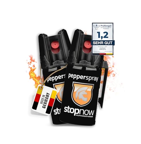 stopnow - 2er Set Pfefferspray & KO-Spray für Selbstverteidigung, Bären & Hunde-Abwehr - Pepper Jet-Sprüh-Strahl - Abwehrspray klein - Tier-Abwehr-Spray, Bärenspray & Verteidigungsspray für Unterwegs