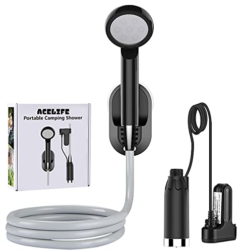 ACELIFE Campingdusche mit Akku Tragbare Duschen Outdoor Camping Dusche mit Wasserpumpe, 2200mAh wiederaufladbare Batterien, Wasserpumpe für Wandern Reisen Garten Pet Reinigung Autowäsche