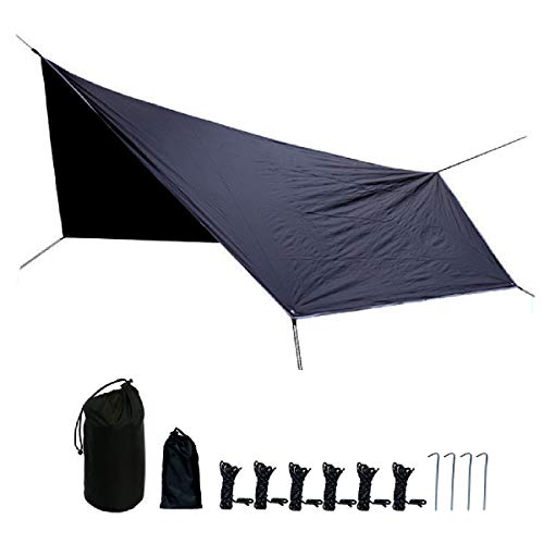 TRIWONDER wasserdichte Zeltplane, Zeltunterlage, Tarp für Hängematte, Regenschutz Sonnenschutz für Zelt Camping Picknick (Schwarz (Sechskant) + Zubehör)