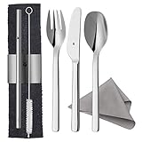 WMF my2Go, Edelstahl, Besteck Set 8-teilig, Outdoor Reisebesteck Set 1 Person, Campingbesteck mit Etui, Wanderbesteck umweltfreundlich, Strohhalm, Reinigungsbürste, Geschenk