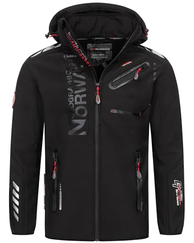 Geographical Norway Herren Herbst Winter Jacke Softshell Jacke Outdoor Regen Übergangs Jacke Sportjacke FVS Produktion H-H, Farbe:Schwarz-Schwarz, Größe:XXL