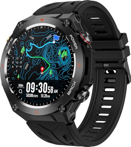 Smartwatch Herren Damen GPS Laufuhr Herren Militär Uhr mit Kompass Höhenmesser Barometer Fitnessuhr Telefonfunktion Schlaftracker Fitness Tracker Schrittzähler Sportuhr Pulsuhr Blutdruck Outdoor