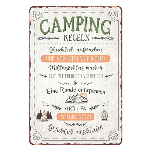 Camping Regeln Schild-Camping Retro Blechschild,Vintage Camping Metallschild Outdoor Camping Deko für alle Camping Fans 20x30cm