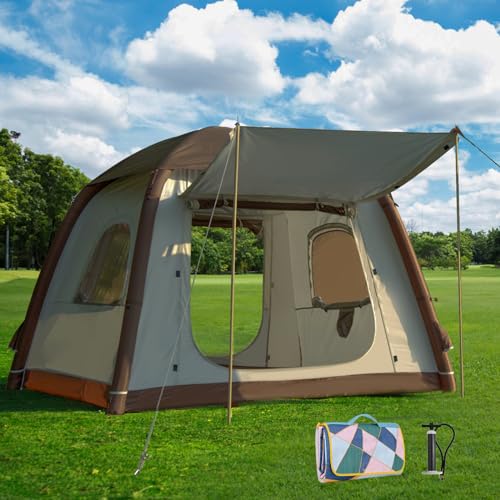 Aufblasbares Campingzelt Hüttenzelt, 2-4 Personen Glamping Zelte Sonnenunterstand, einfacher Aufbau wasserdichte Outdoor Oxford Zelte, aufblasbares Hauszelt mit Picknickdecke