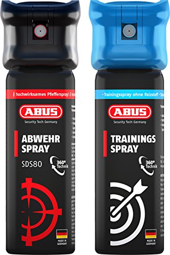 ABUS Abwehrspray SDS80 zur Tierabwehr + Trainingsspray – Pfefferspray zur Selbstverteidigung bei Tierangriffen – mit Jet-Sprühstrahl für bis zu 5 Meter Reichweite – funktioniert auch kopfüber