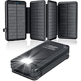 Solar Powerbank 26800mAh, elzle Solar Ladegerät mit 2 USB-A Ausgang & 1 USB-C Eingang, Outdoor Wasserfester Externer Akku mit 4 Solarpanels und Taschenlampe für Smartphones Tablets Camping