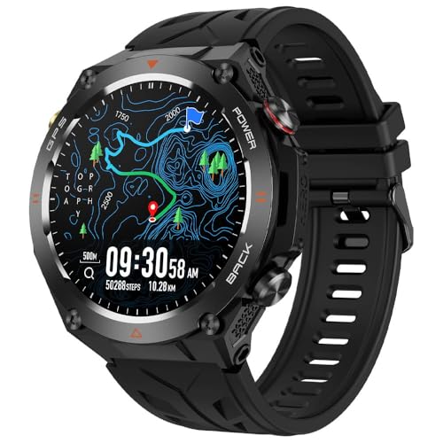 Smartwatch Herren mit GPS Uhr Militär Outdoor Uhr Herren Fitnessuhr mit Telefonfunktion Kompass Altimeter Luftdruckprüfer Schrittzähler Uhr Herren mit Blutdruckmessung Herzfrequenzmessung Sportmonitor