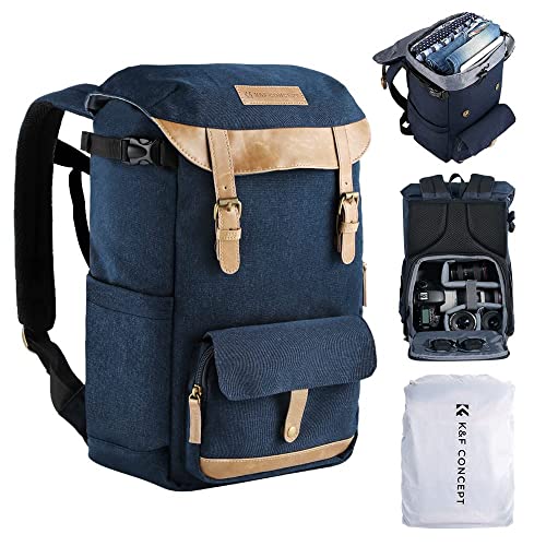 K&F Concept Kamerarucksack Rolltop Fotorucksack Wasserdicht Robuste Rucksack-Stofftaschen aus Stoff für Spiegelreflexkamera Canon Nikon Sony Fujifilm Olympus und 15,6 Zoll Laptop