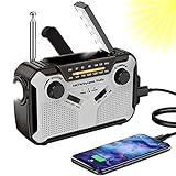 Solar Radio, AM/FM Tragbar Kurbelradio Dynamo Notfallradio mit 4000mAh Wiederaufladbare Batterie, Led Taschenlampe, SOS-Alarm für Camping, Ourdoor, Notfall (grey)