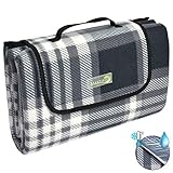 Beautissu Picknickdecke BellaKa Wasserdicht 200x200 XXL Outdoor, wärmeisoliert & weich Fleece Stranddecke Outdoordecke kariert Oeko-Tex Zertifikat