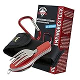 OUTDOOR FREAKZ Outdoor Campingbesteck Klapp-Besteck aus Edelstahl mit Gürteltasche, das Original! (rot +)