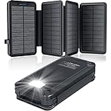 Solar Powerbank 26800mAh, elzle Solar Ladegerät mit 2 USB-A Ausgang & 1 USB-C Eingang, Outdoor Wasserfester Externer Akku mit 4 Solarpanels und Taschenlampe für Smartphones Tablets Camping