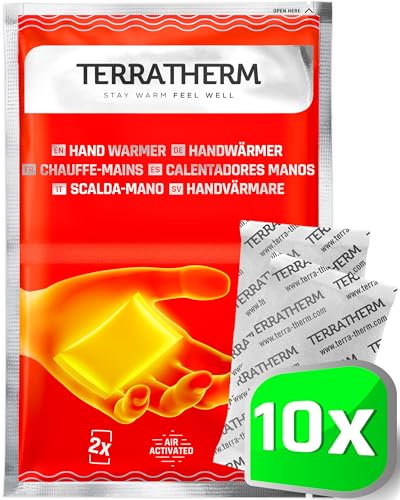 TerraTherm Handwärmer, Fingerwärmer für 12h warme Hände, Wärmepads Hand durch Luft aktiviert, 100% natürliche Wärme, Taschenwärmer, 10 Paar