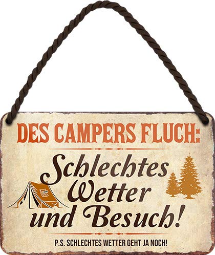 schilderkreis24 – Blechschild Lustiger Spruch “des Campers Fluch“ Deko Metallschild Geschenkidee Retro Camper Wohnwagen Zelt Wohnmobil Geschenk Geburtstag Weihnachten Camping Fans 18x12 cm