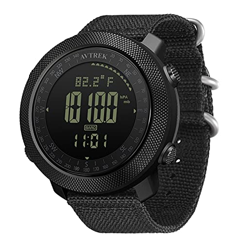 AVTREK Digitale Militär Uhr für Herren Sportuhr mit Kompass Temperatur Schrittzähler Sport Taktische Überlebensuhren mit Hintergrundbeleuchtung Alarm (schwarz)