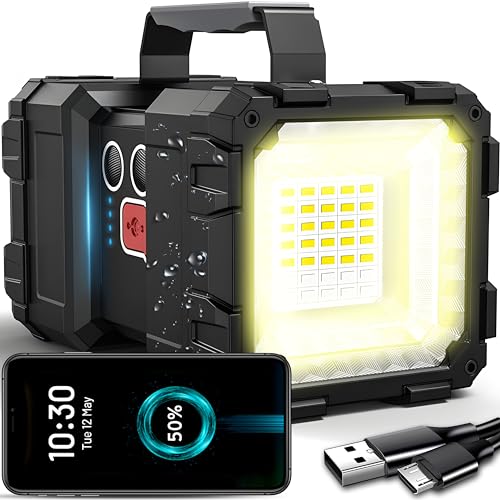 Retoo Handscheinwerfer Led Taschenlampe Extrem Hell Wiederaufladbare USB Handlampe Suchscheinwerfer Laterne Strahler für Camping Outdoor Wandern mit Akku und Griff